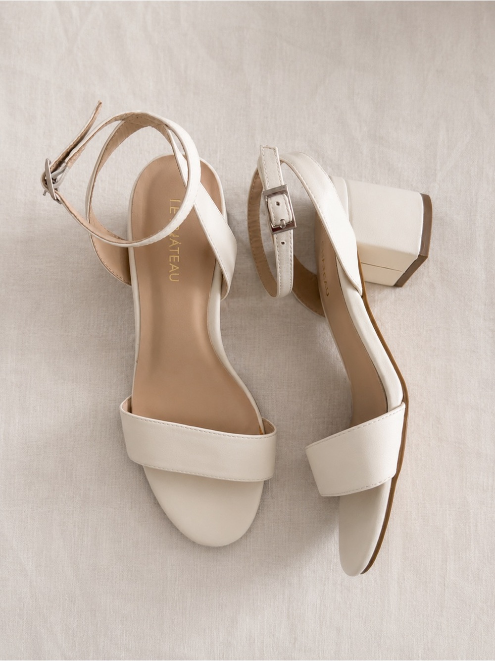 le chateau Ivory Block Heel Ankle-Strap Sandals